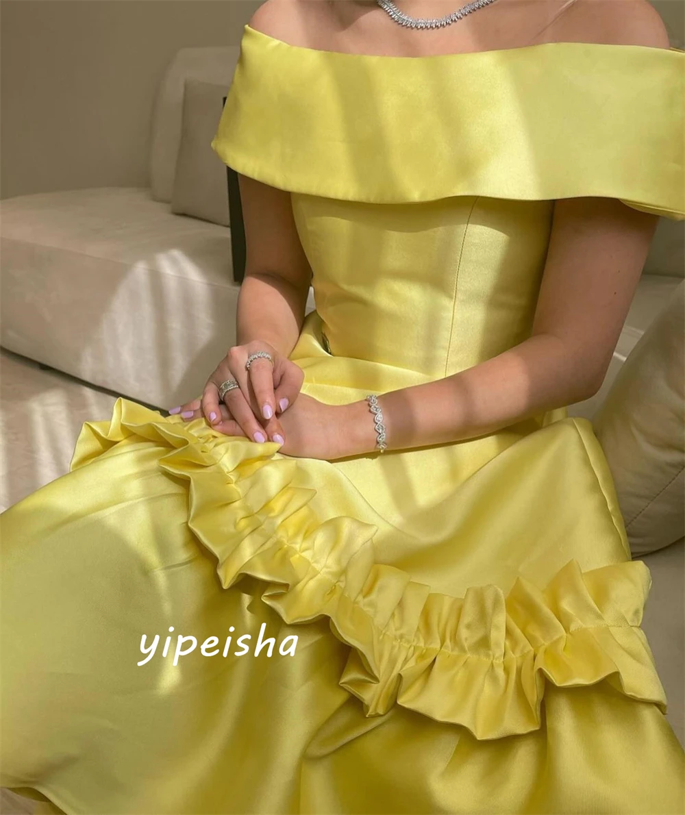 Yipeisha-vestido Formal con hombros descubiertos para mujer, traje de alta calidad con corte en A, drapeado, Charmeuse, vestidos de regreso a casa