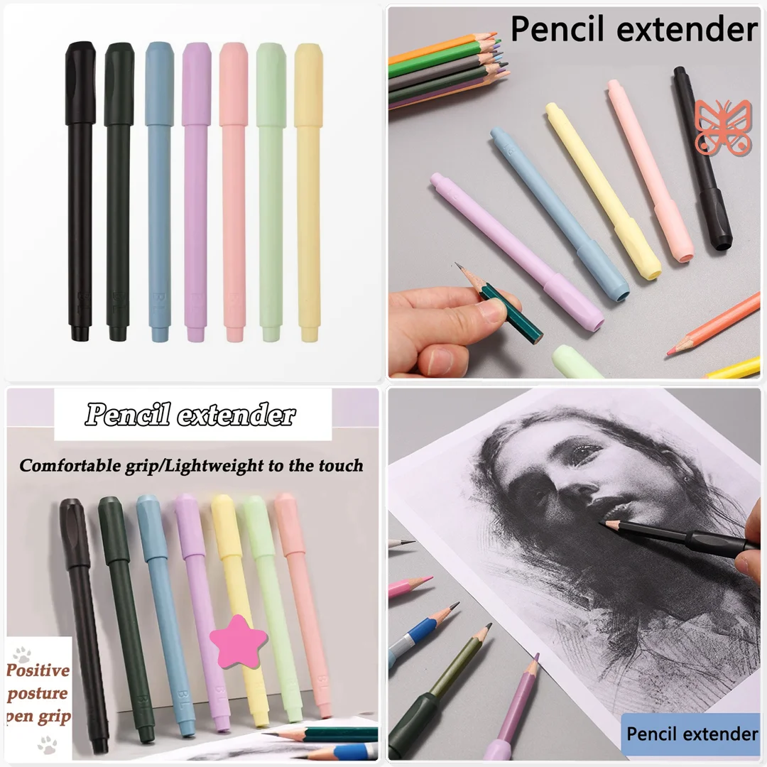 5 Pcs Pencil Extender Art Pen Grip Holder Sketching Colored Pencil Case School Art Class Spare Extension Tool