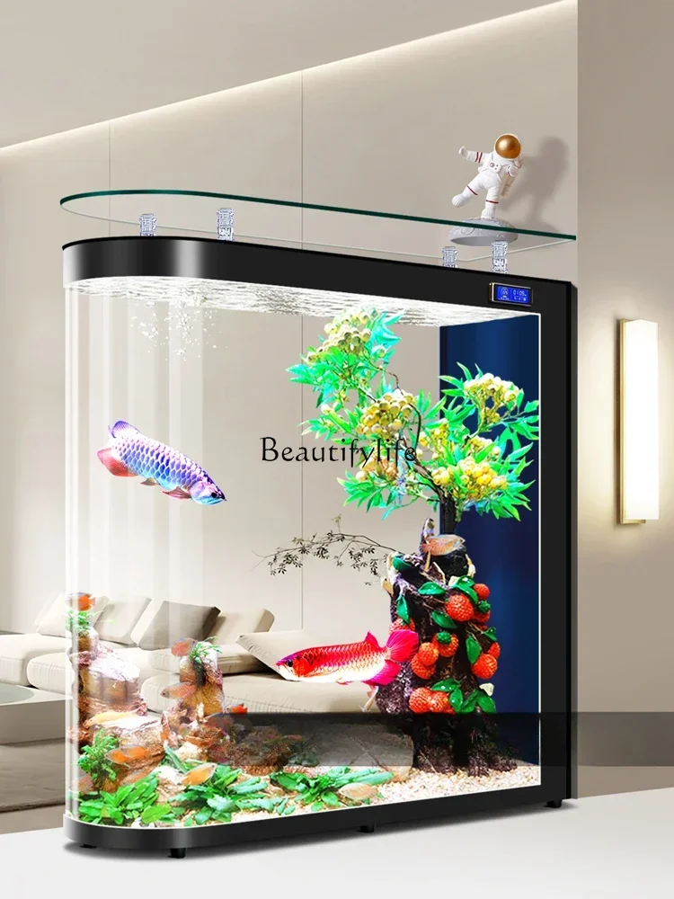 

LD33Glass Fish Tank Aquarium Living Room Subareas Screens Medium and Large Ecological Automatic Filtering Fish Globe