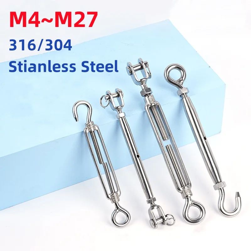 M4~m27 316/304 Stianless Steel Closed/open Body Swage Turnbuckle Hook & Eye Tensioners Rope Cable Tension Set Adjustable