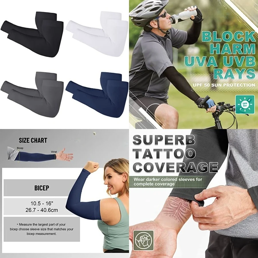 

Arm Sleeves for Men Women, Size L - XL, UV Sun Protection Sleeve to Cover Tattoo, Cooling Compression Arm Cover，4 Pairs: Black + White + Dark Grey + Navy Blue