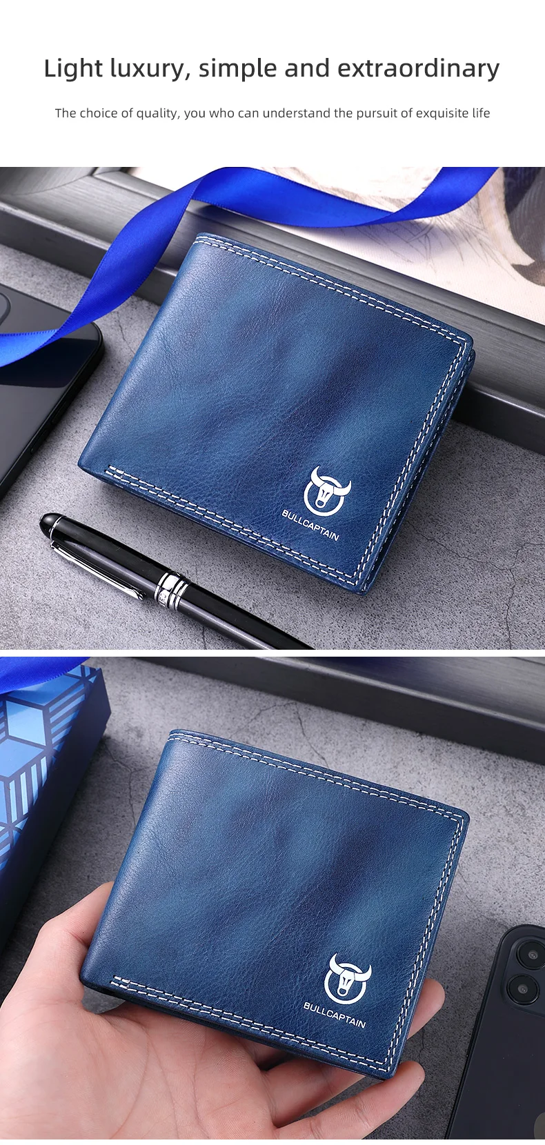 BULLCAPTAN Echtes Leder männer Brieftasche RFID Funktion Mode männer Karte Clip Brieftasche Neueste Geschenk Box männer Business brieftasche QB032 – Detail 12