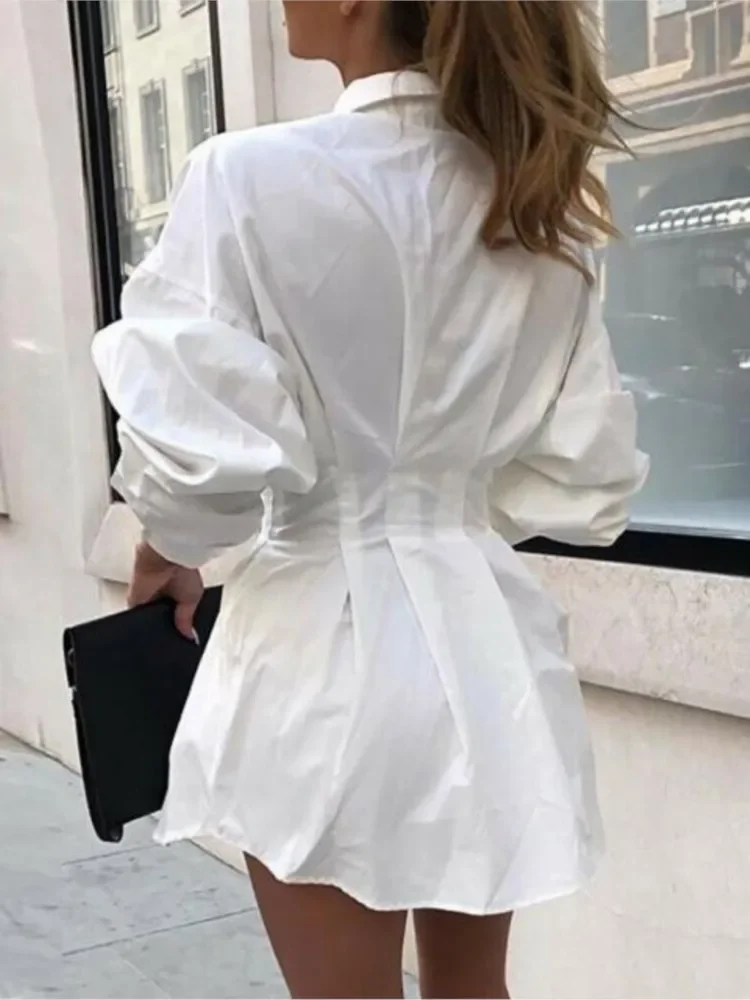 Bonito vestido camisero de estilo nuevo de primavera para mujer, camisa decorativa con botones en la cintura de Color sólido, vestido informal elegante para ir al trabajo en la oficina