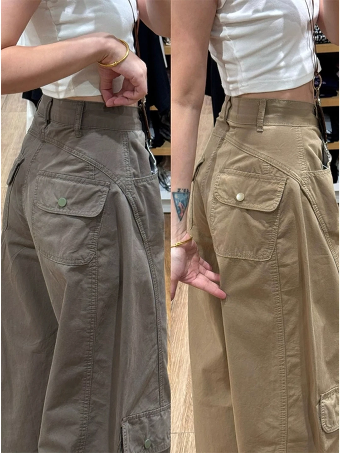 

Men's Casual Pants Autumn Season American Sle Trousers with Multiple kets Slanted Cut Straight Wide Leg Workwear