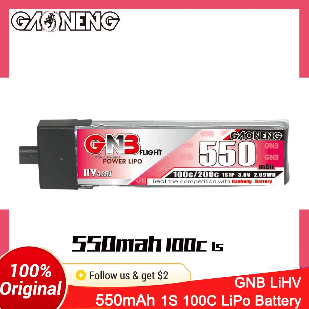 GAONENG GNB 1S 3,8 V 550 mAh 100C A30 LiHV LiPo-Akku für 75 mm FPV-Drohne BetaFPV Beta75X, Happymodel, GEPRC, Happymodel Mobula6