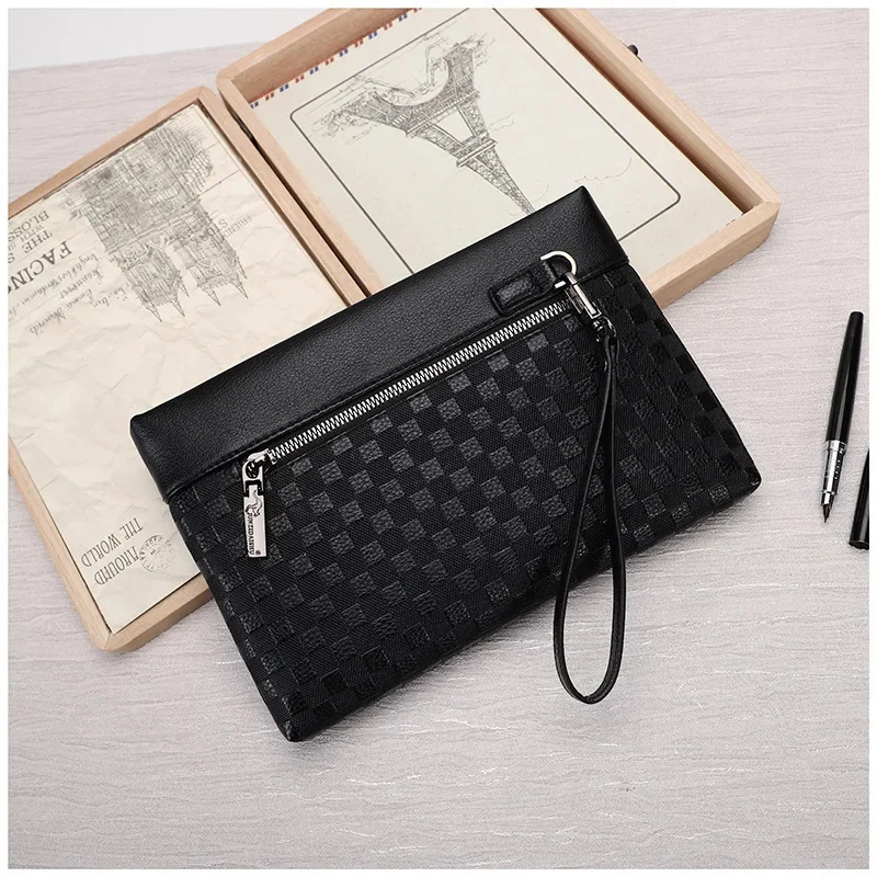 Men's Handheld Bag Business Large Capacity Retro Soft Face Leather Clip Casual Fashion Zipper Wallet