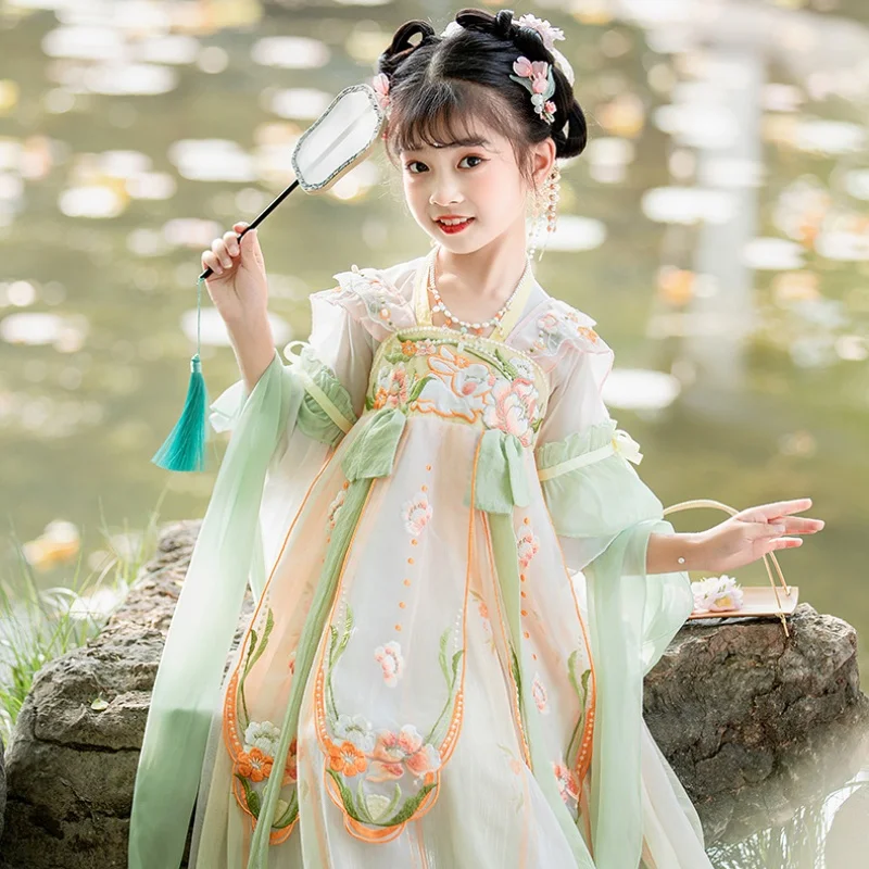Ancient Style Performance Clothing Chinese Traditional Costume Jade Rabbit Embroidery Hanfu Improved Suit for Girls in Spring