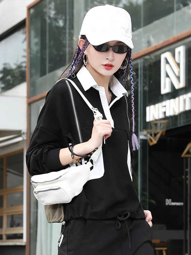 Max LuLu Women Fashion Patchwork Zipper Design Tops 2025 Spring Korean Style Ladies Loose Casual Punk T-Shirts Vintage Clothes