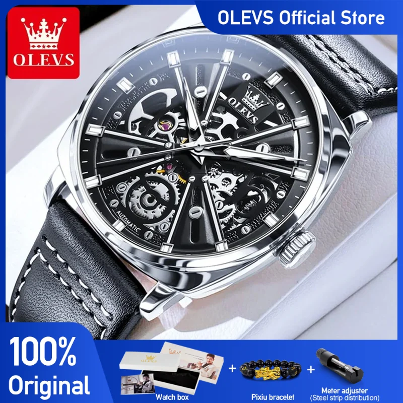 OLEVS Men\'s Watches Fashion Hollow Out Style Ruby Automatic Menchanical Original Wristwatch Waterproof Luminous Anti-Seismic