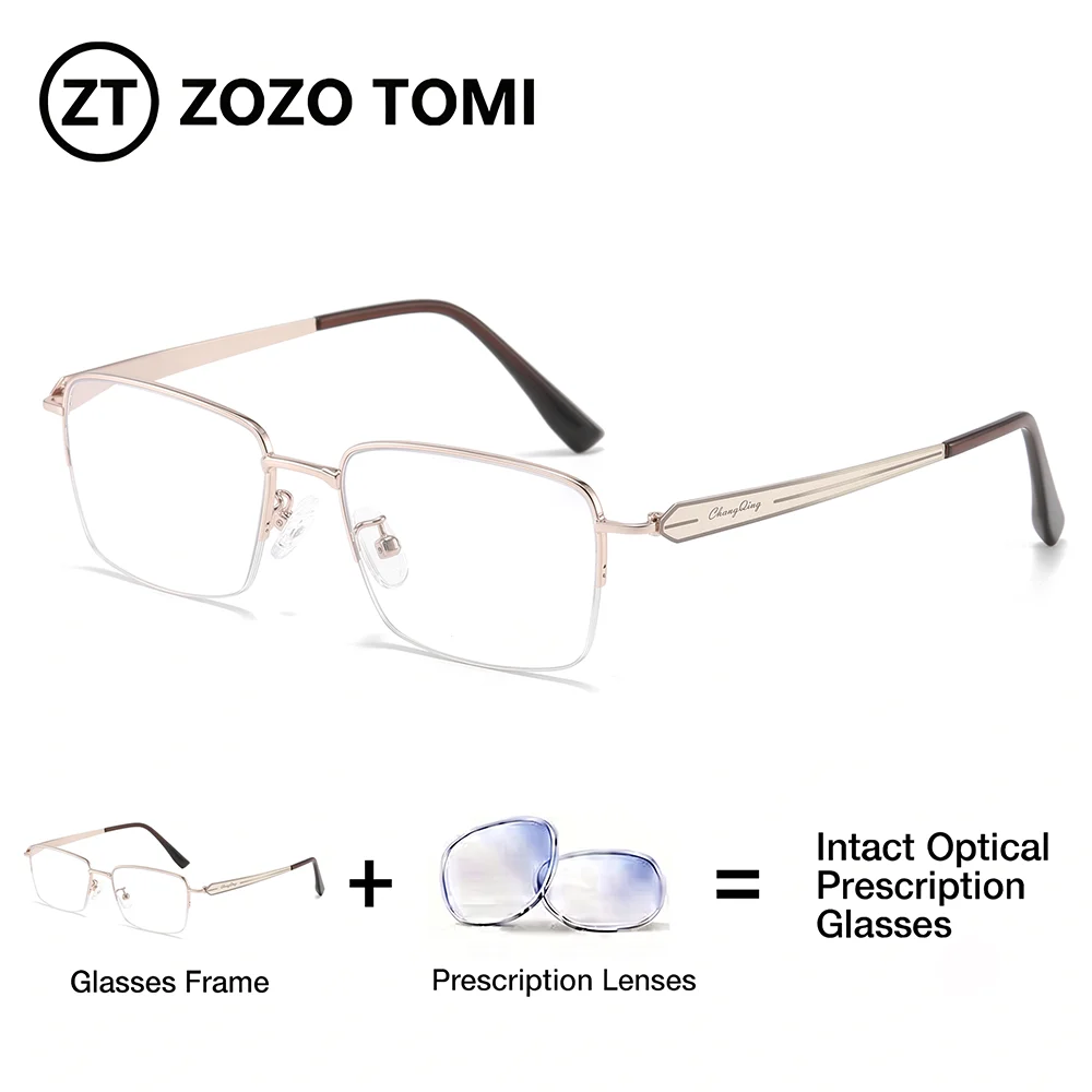 Titanium Alloy Half Rim Prescription Lenses Men Custom Optics Myopia Astigmatism Reading Eyeglasses Frame Semi-Rimless Spectacle
