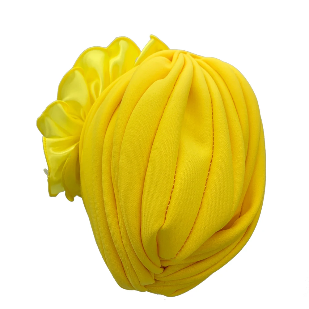 Satin Ruffled Pleated Turban Cap for Women African Ready to Wear Headtie Nigeria Female Head Wraps Bonnet Party Headgear