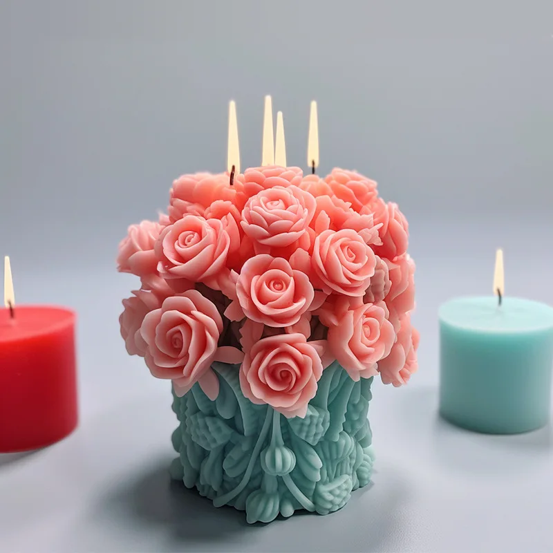 

3D Flower Pillar Aroma Candle, Silicone Mold, Wedding Decor, Handmade Rose Plaster Diffuser, Stone Gift, Valentine's Day