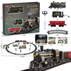 Kids Large Electric Train Track Set Toy Retro Classic Steam Engine Car and Long Track Train with Lights and Sounds New Year Gift