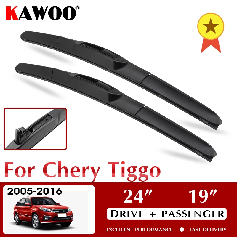 

KAWOO Wiper Front Car Wiper Blades For Chery Tiggo 2005-2016 Windshield Windscreen Front Window Accessories 24"+19" LHD RHD