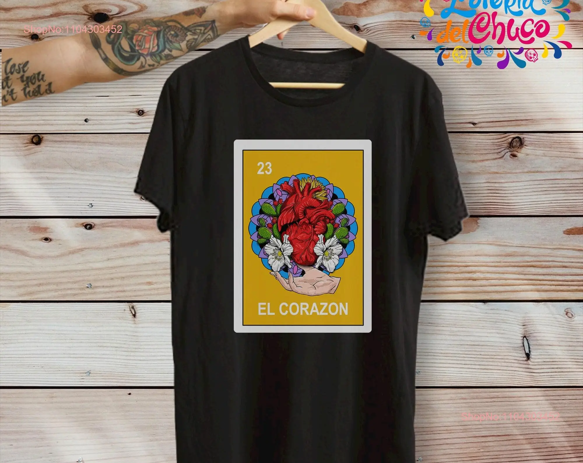 Loteria del Chuco 23 El Corazon Mexican Bingo Style T Shirt Premium Ringspun Cotton long or short sleeves