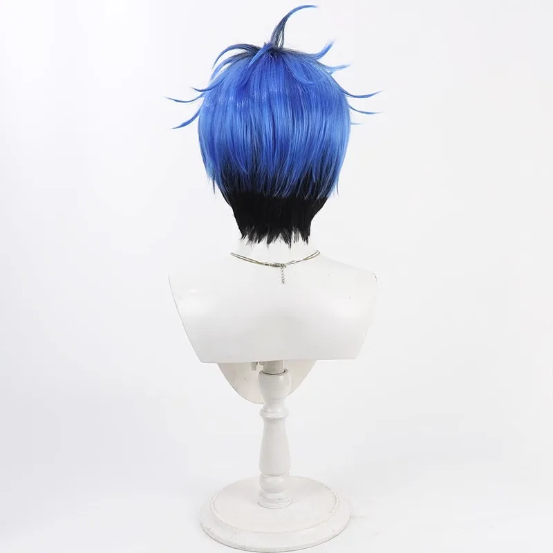 أنيمي المائة خط أكاديمية الدفاع الأخير Yugamu Omokage شعر مستعار تأثيري الأزرق مختلط أسود مقاومة للحرارة الشعر الاصطناعية KPop #2