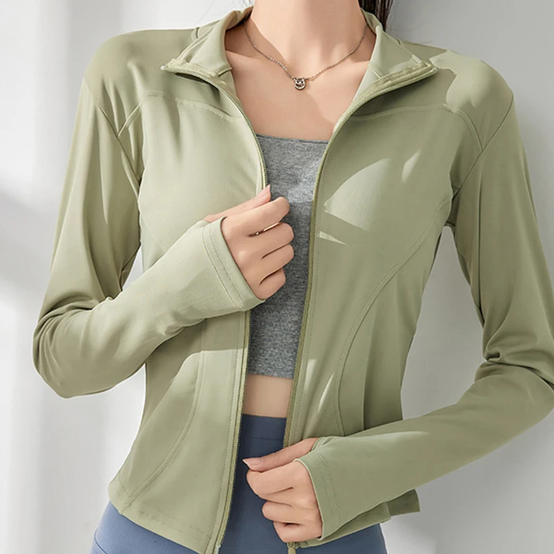 

Женская спортивная кофта с длинным рукавом на молнии, с защитой от солнца, облегающая, для йоги, пилатеса, фитнеса и бега, повседневная модная толстовка