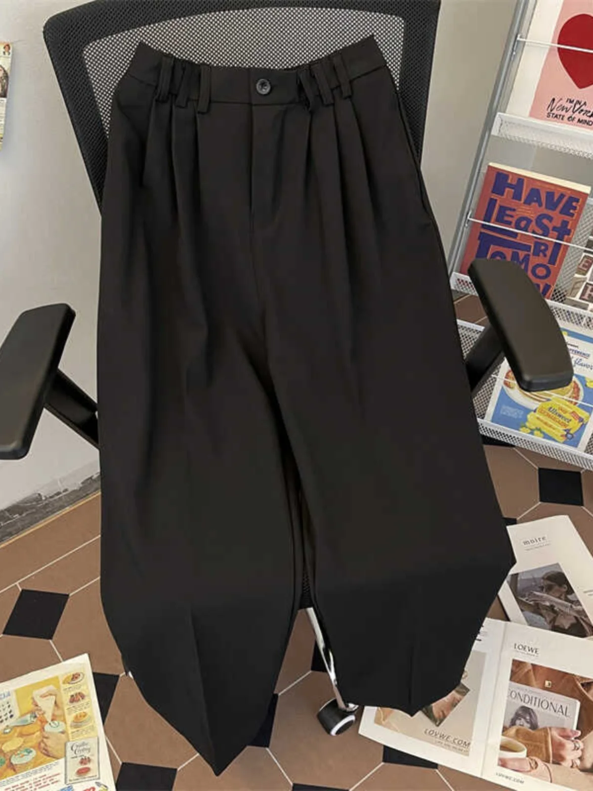 

Retro Japanese Style Men's Brown Casual Straight Leg Suit Pants Floor-Length Draping Loose Wide Leg Trousers