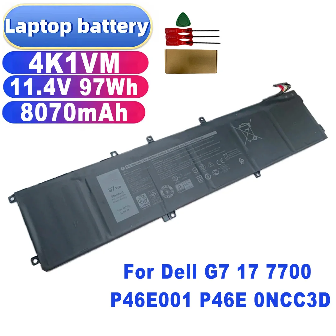 New 4K1VM 11.4V 97Wh 8070mAh 0W62W6 XYCW0 Laptop Battery For Dell G7 17 7700 P46E001 P46E 0NCC3D