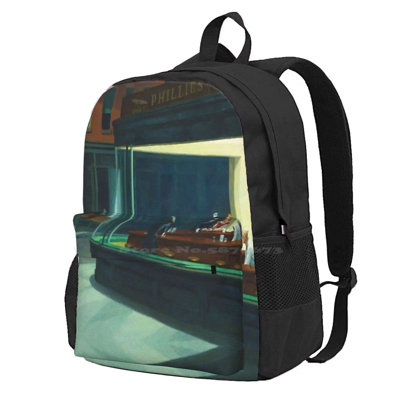 Edward Hopper - Nighthawks, Art Reproduction Hot Sale Schoolbag Backpack Fashion Bags Edward Hopper Nighthawks 1942 United