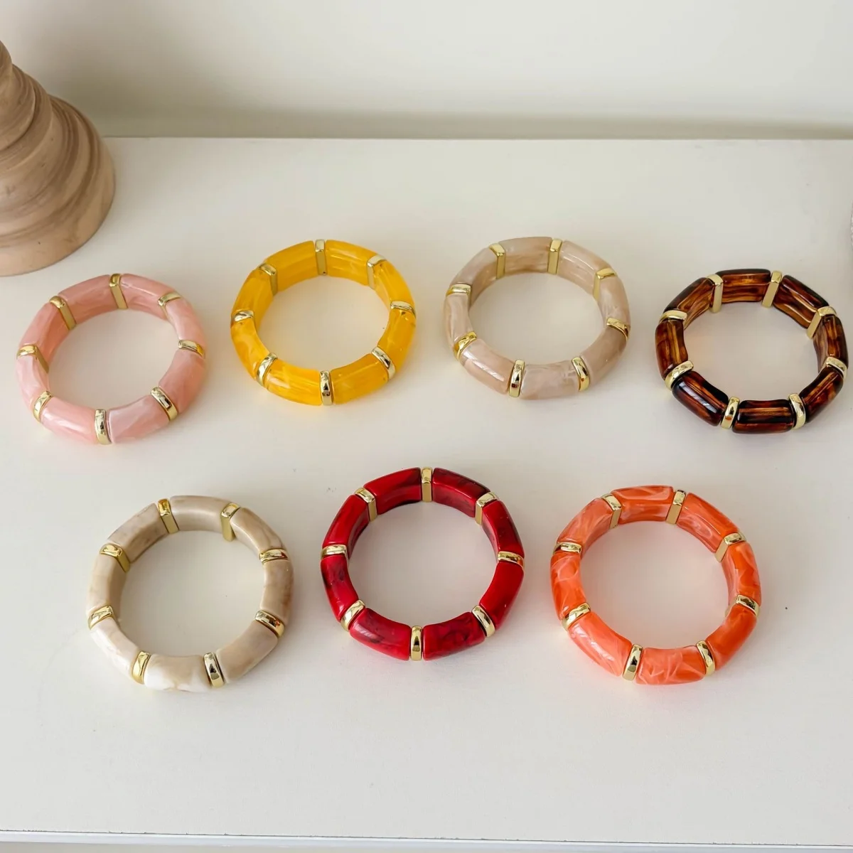 KVMEXO Vintage Colorful Resin Stackable Thick Bracelet for Women Girl Elastic Acrylic Bracelets Bangles Fashion Jewelr Gift