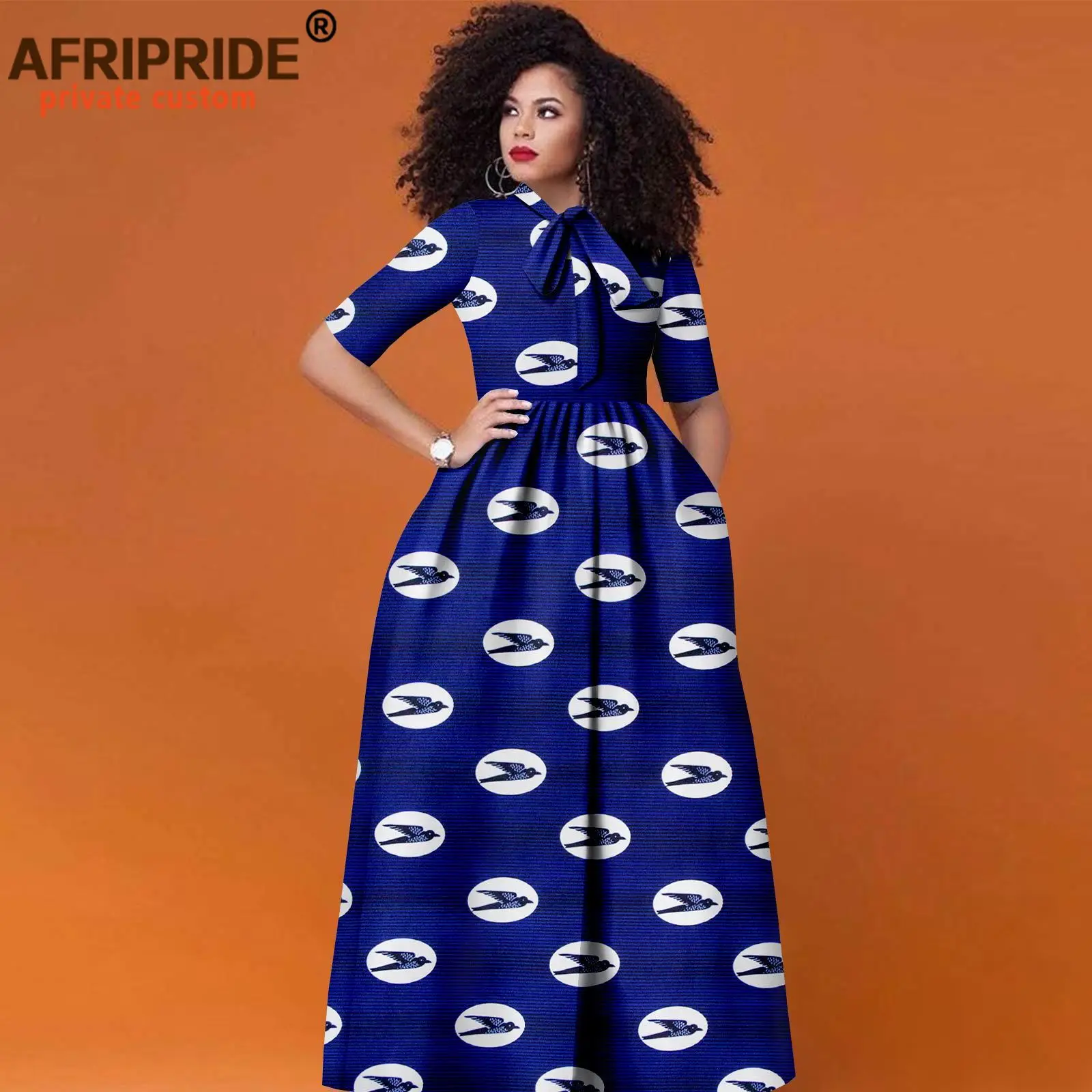 open lace back dress Blue and Orange African Print Top and Skirt-DP3544