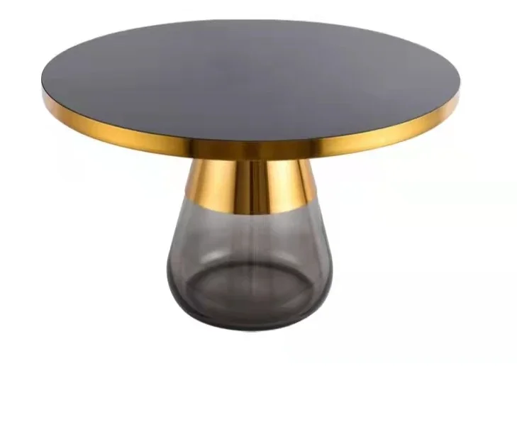 Muebles modernos, mesa de centro Casablanca con tapa de cristal, mesa de centro inteligente en latón dorado