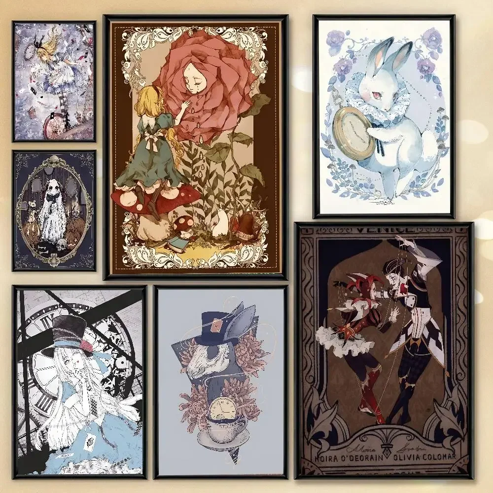 Cartoon A-Alice In Wonderland Anime Painting Calligraphy Canvas Poster: Crease Free Waterproof Durable All Space Wall Decor