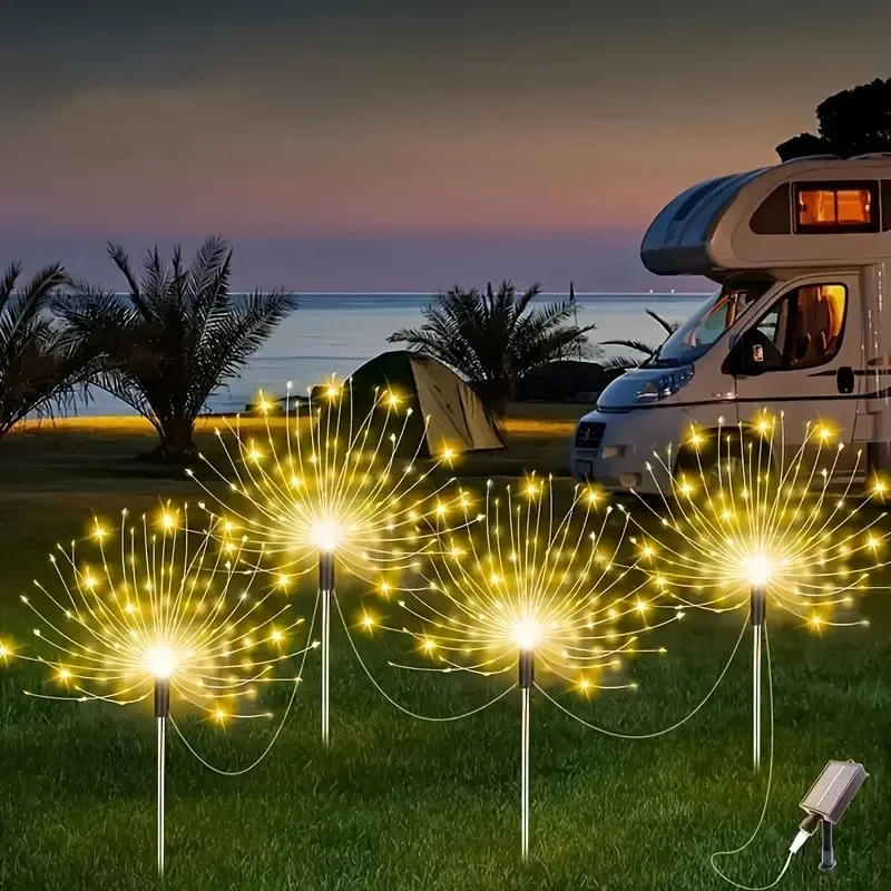 Outdoor Fairy Lights Solar Powered Waterproof Firework Lawn Lamp Decor for Patio Pathway Garden Yard Christmas Decorations