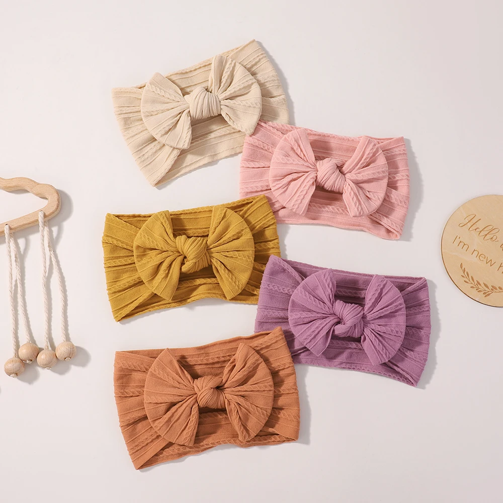 6/12pcs 여자를위한 사랑스러운 케이블 니트 아기 활 머리띠 탄성 니트 터번 헤어 밴드 소프트 나일론 키즈 모자를 쓰고 있죠 헤어 액세서리