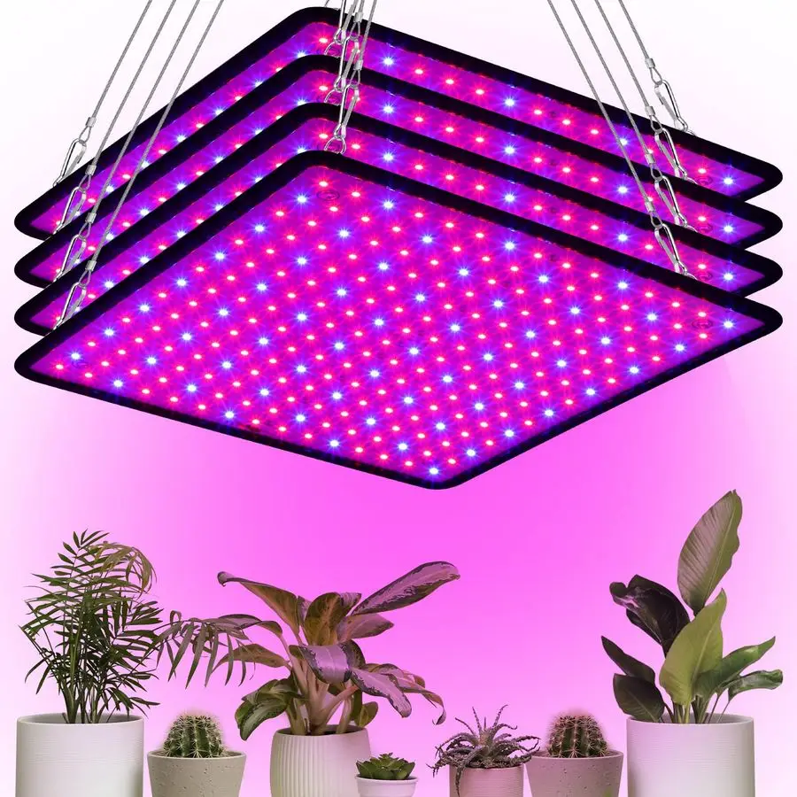 

4 Pcs Grow Lights Panel 200W Artificial Full Spectrum Grow Lamps with 225 LEDs for Indoor Outdoor Seedling Tent FloweRed, Blue