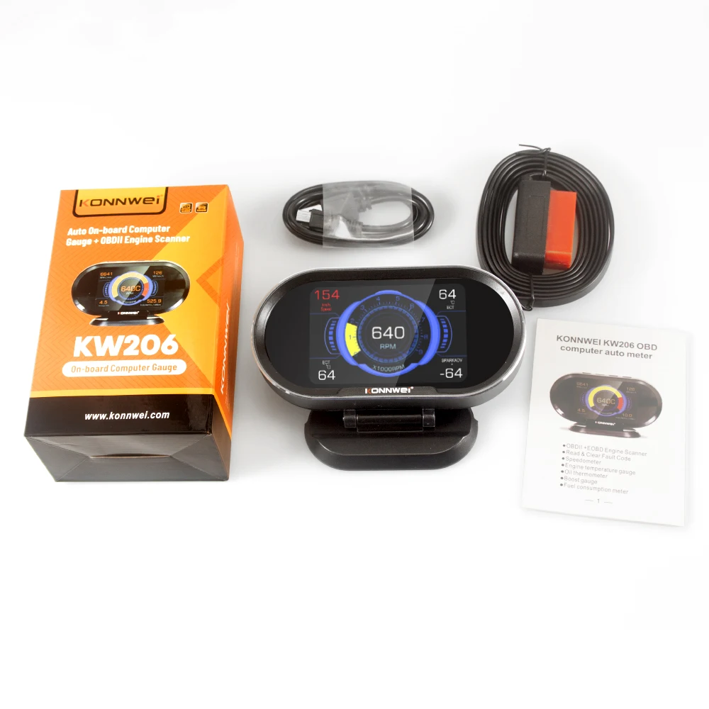 Universal Car Diagnostic Tools Konnwei KW206 HUD Head Up Display OBD2 Scanner For 12V OBD EOBD Protocol Cars Water Temperature