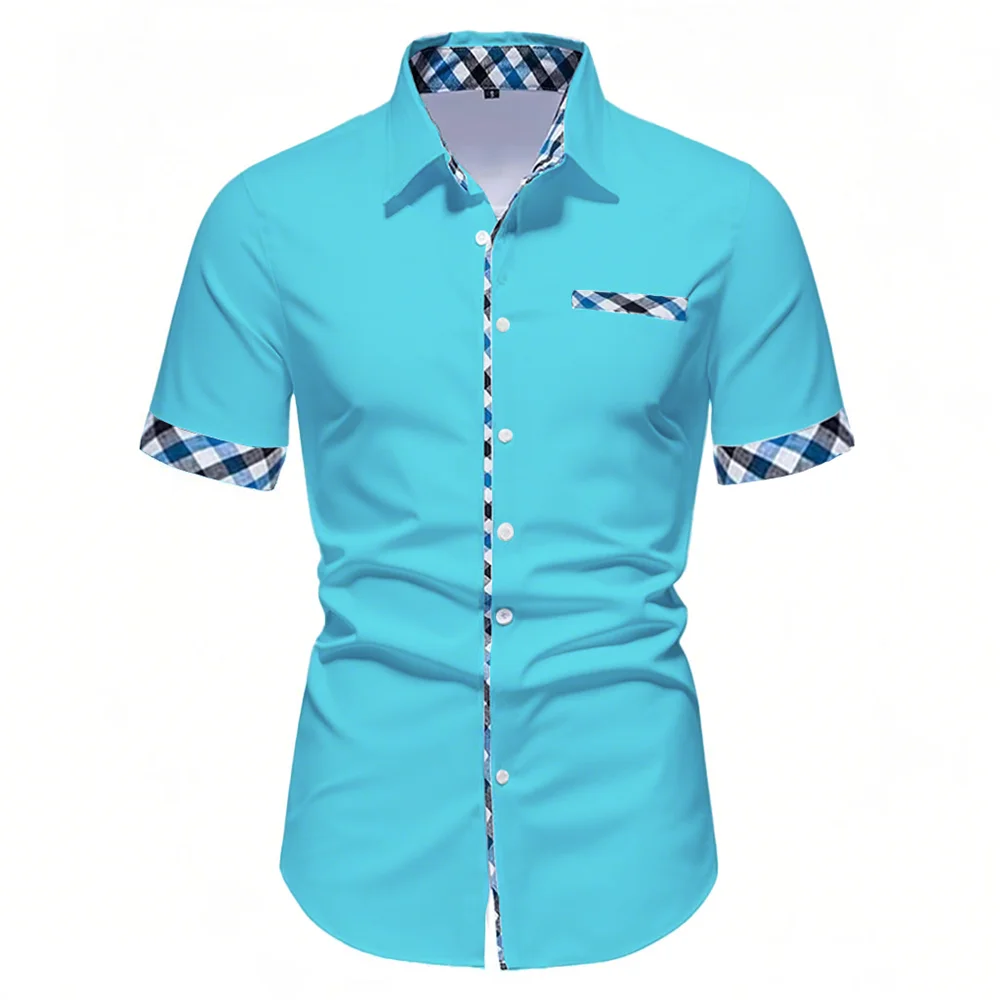 10 Colors Summer New Men's Short Sleeve Shirt Solid Color Clothing Business Casual Daily High Quality Elegant Blue Men's Tops