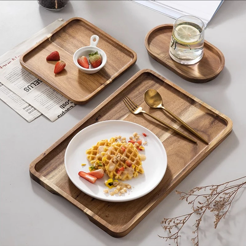 Acacia Wood Coffee Tray Decorative Wooden Tray Rectangular Kitchen Tray, Chinese Tea Set Kitchen Storage Accessories CTP001