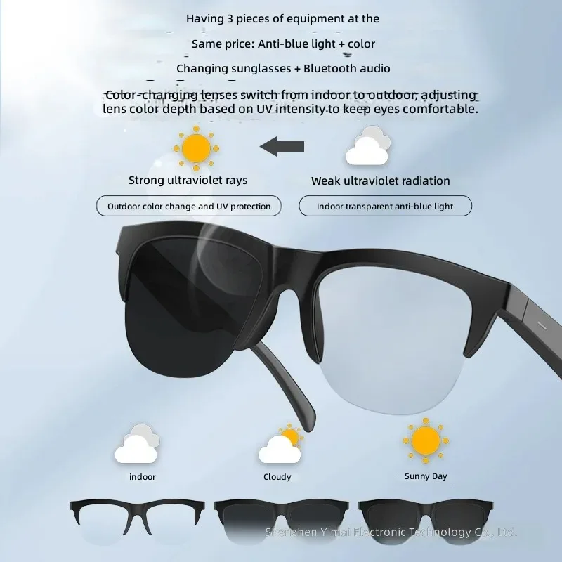 F02 Smart Bluetooth Glasses Men Women Photochromic Anti Blue Light Sunglasses Wireless Audio Headset Music Calling Eyewear