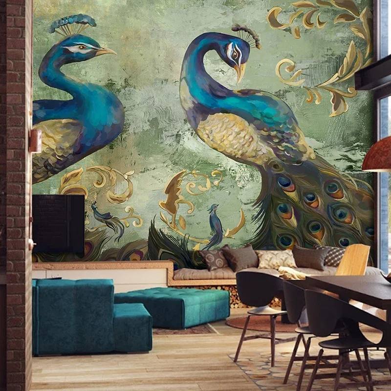 Green PatternEuropean Classical Peacock Photo Mural Wallpaper Hotel Restaurant Interior Decor Wallpaper Papel Parede 3D Paisagem