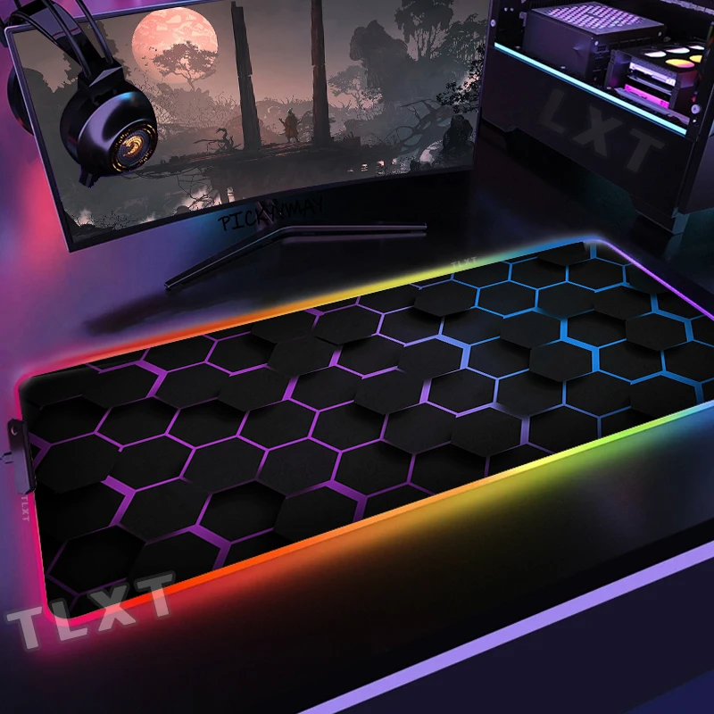 Hexagon Geometric Large RGB Mouse Pad Gaming Mousepad LED Mouse Mat Gamer Mousepads PC Desk Pads RGB Keyboard Mats XXL