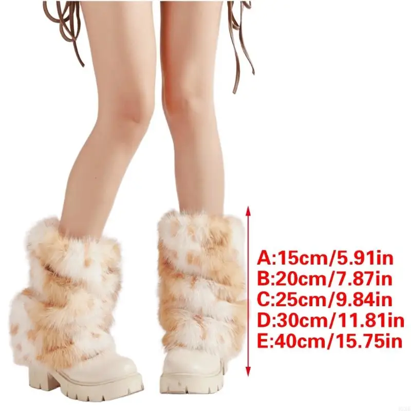 HX6F Harajuku Punk Fuzzy ขาอุ่นสำหรับผู้หญิงตุ๊กตาสัตว์จุด BOOT Cuffs สำหรับแฟชั่นฤดูหนาวและเครื่องแต่งกาย