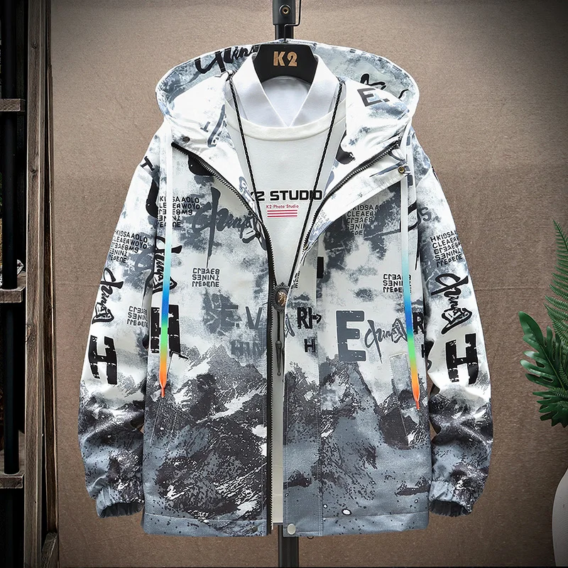 

Mens Nice Fashion Casual Hooded Jackets Printed Spring Trend Korean Youth Coats Street Hip Hop Autumn Outwear Top Clothing M-4XL