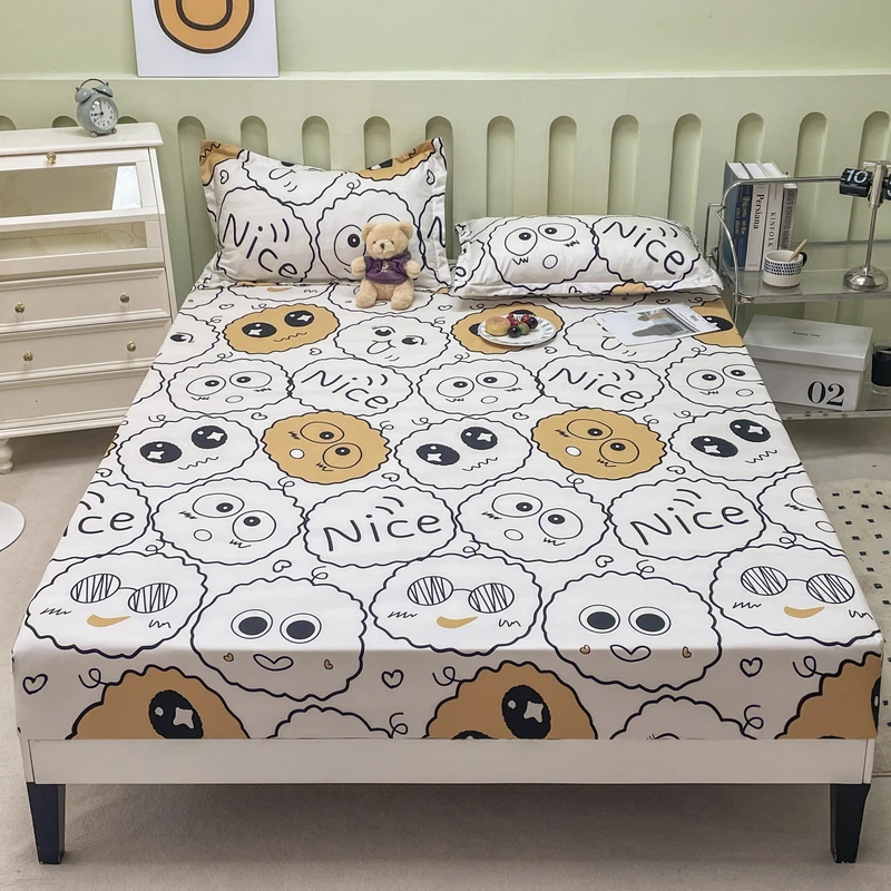 

Cartoon Style Pattern Fitted Sheet Set Boys Girls Bedroom 3Pcs Cotton Bedding Soft Breathable Mattress Cover with Pillowcases