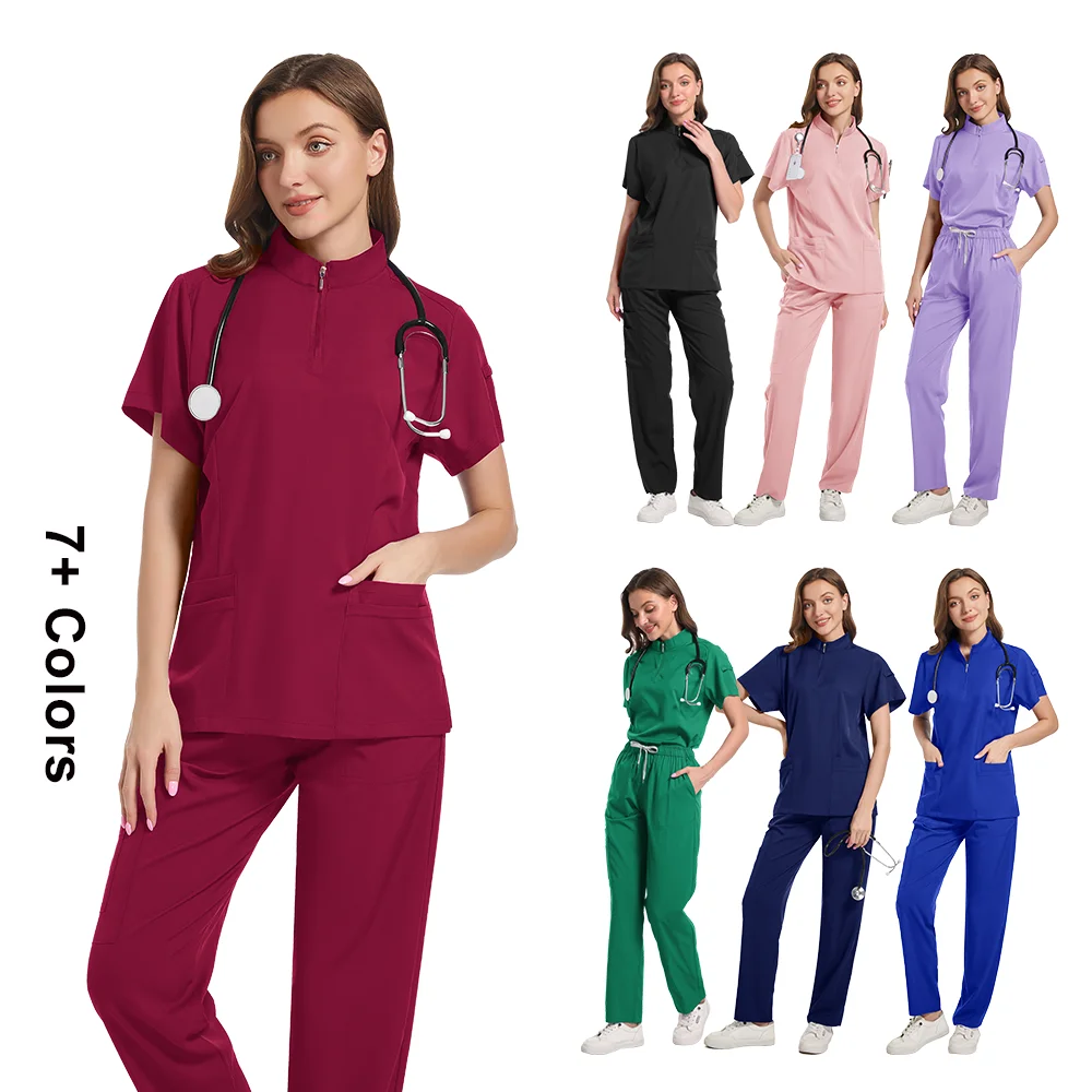 New Matching Medical Scrub Sets Uniforms Surgical Scrubs Workwear Pajamas Blouse Pants Accessories for Nurse Woman Man Plus Size