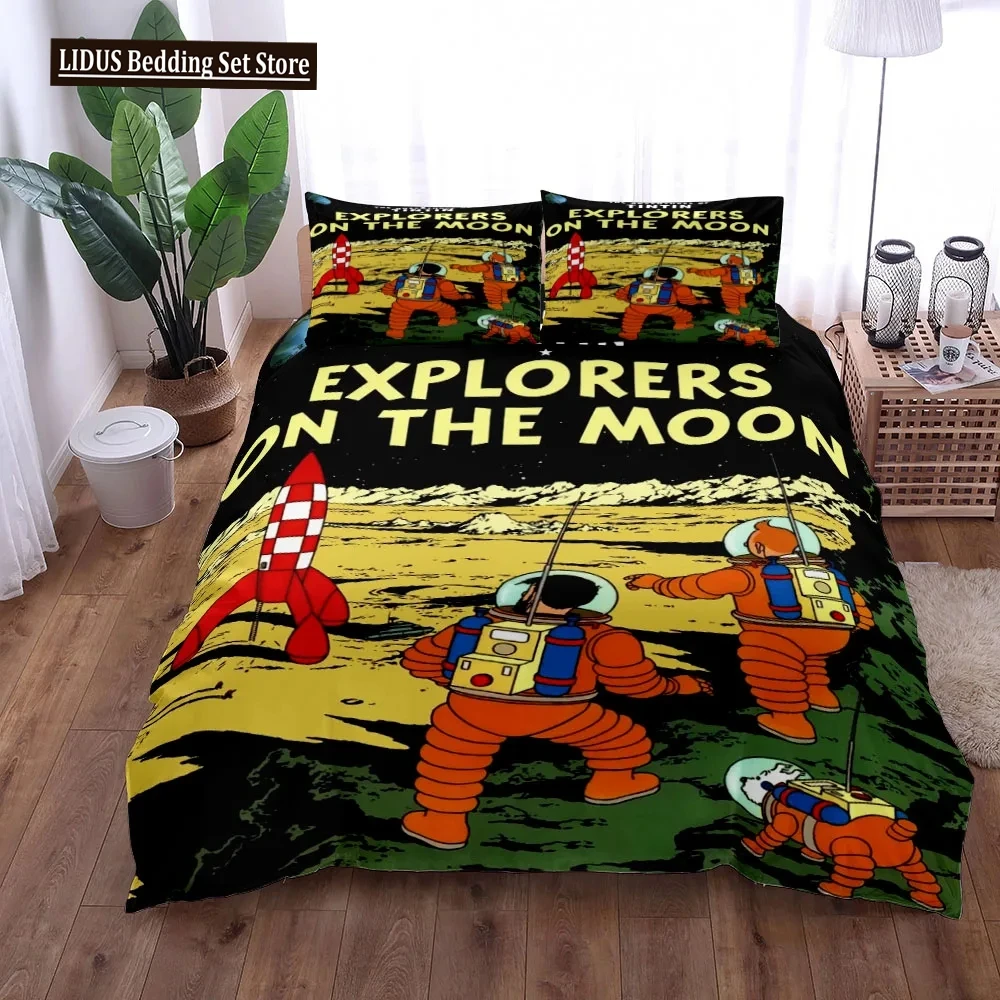 Tintin Adventure Duvet Cover Set King Queen Double Full Twin Single Size Bed Linen Set  Cover With Pillowcase Custom