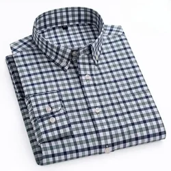 New Men's Oxford Plaid Shirt For Male Long Sleeve High Quality Pure Cotton Soft Comfort Slim Fit Man Dress Shirts Large Size 8XL