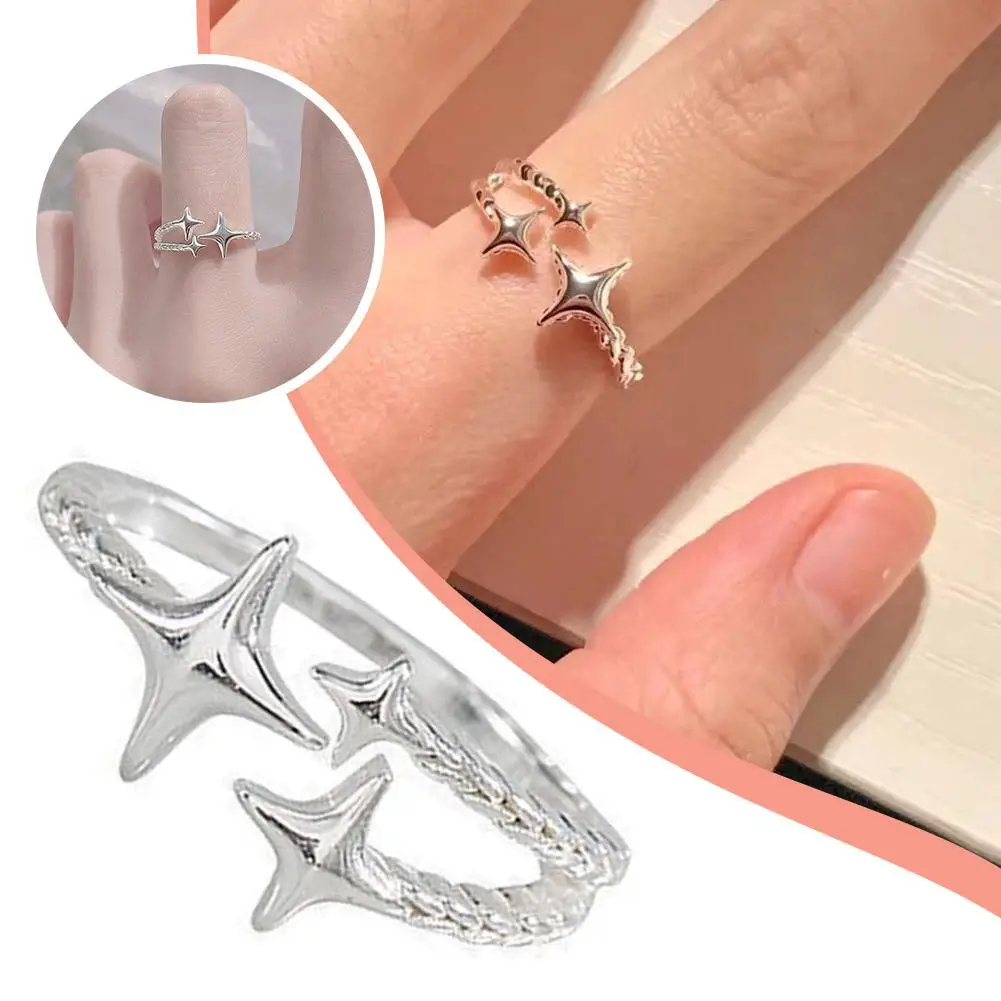 Fashion Four Pointed Star Rings Y2K Opening Small Star Party Trendy Opening Temperament Fairy Simple Women Jewelry F9J4