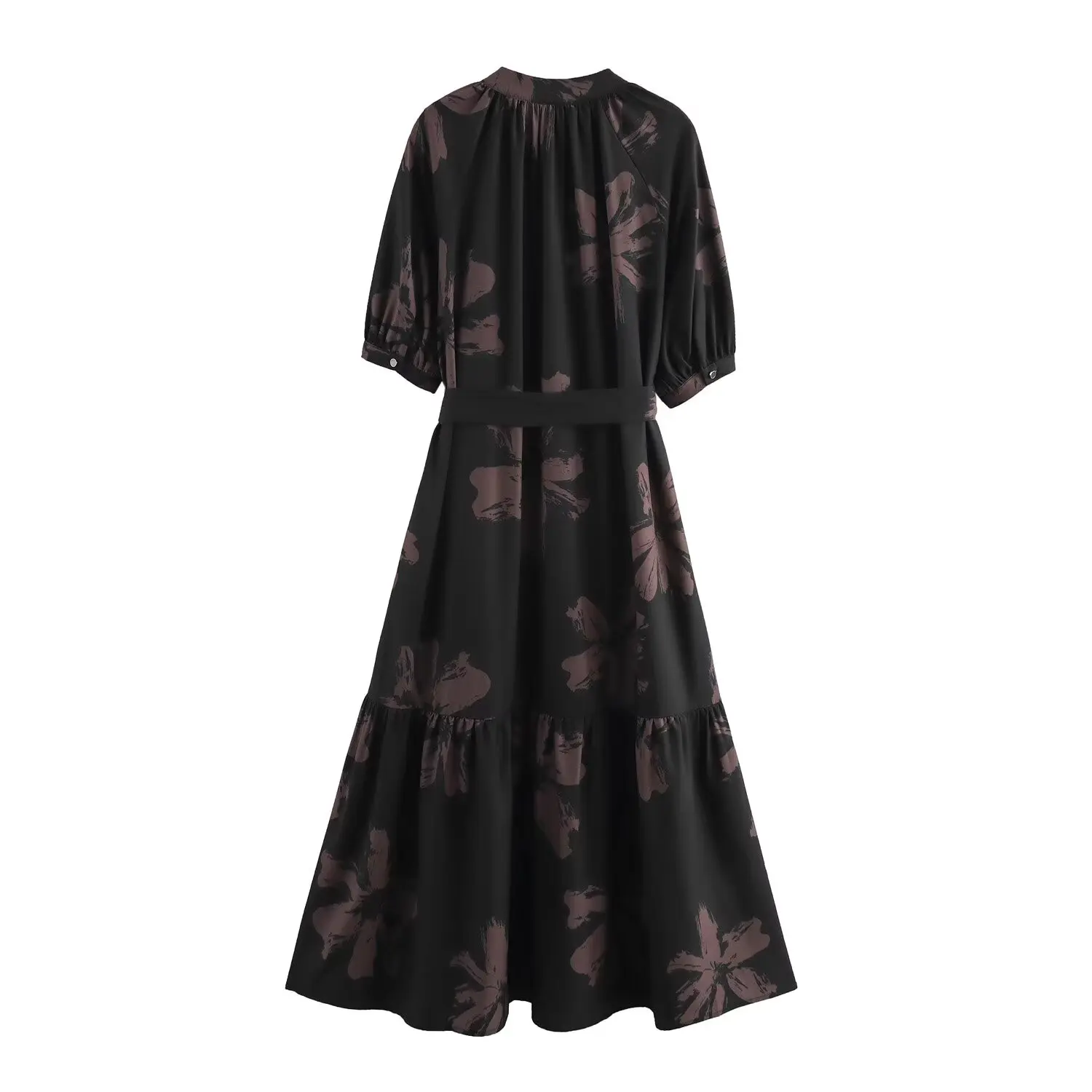 PBZA Vestido feminino midi com decote em V e manga curta com cinto e amarração em camadas com estampa floral para o verão para um visual chique e breezy