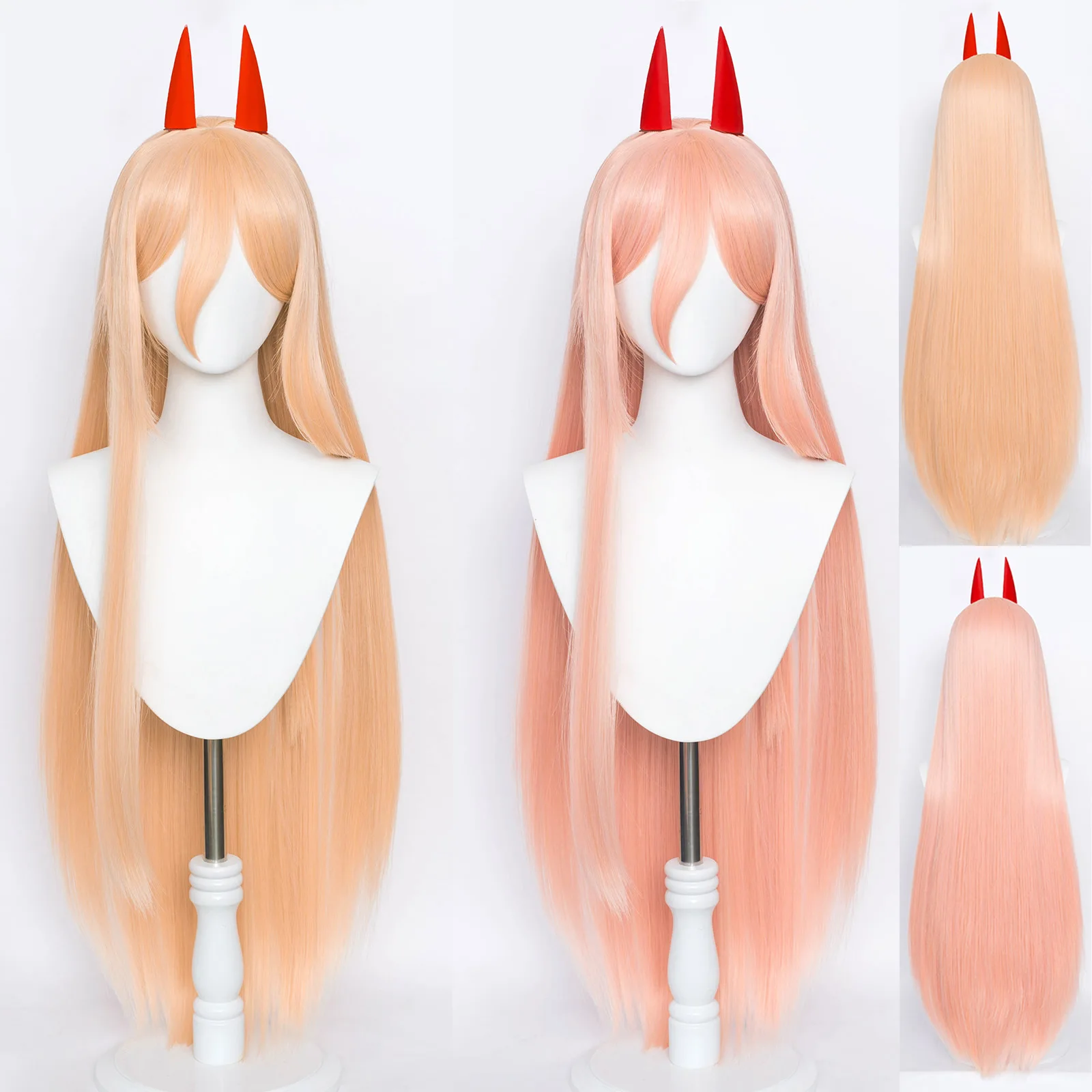 Cosplay Anime Kettensäge Mann Kostüme Requisiten Makima Perücke Lange Orange Haar Hörner Synthetische Faser Weihnachten Kleid Up Partei Rolle Spielen