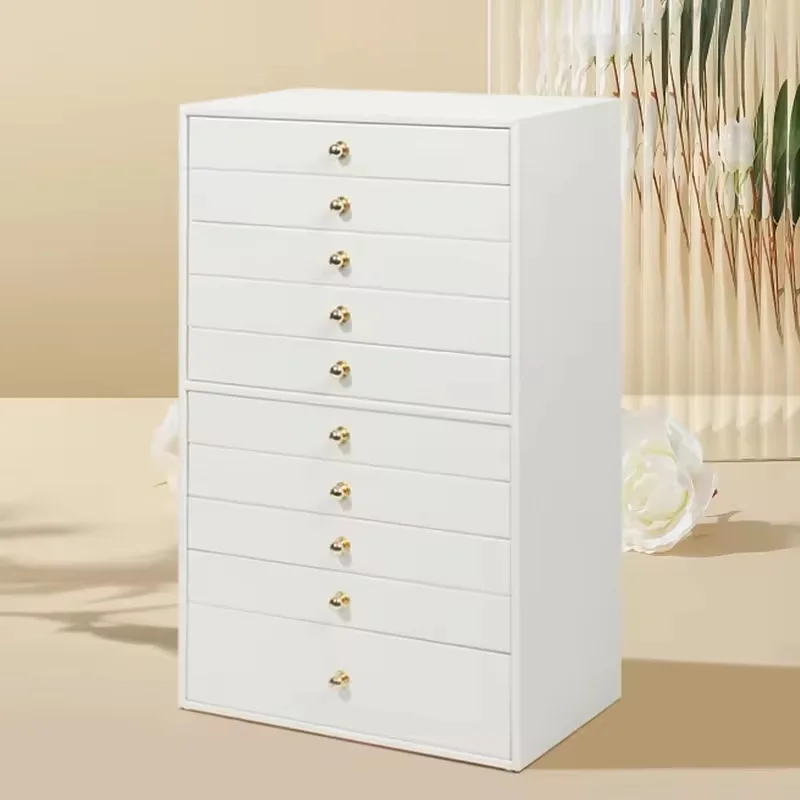 White Extra Large 10-Layer Storage Case Faux Leather Organiser Jewellery Box with Drawer