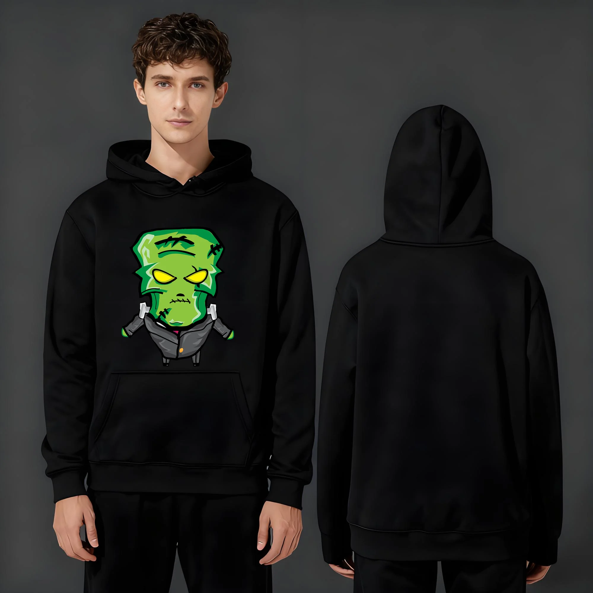 في عام 2025، العلامة التجارية الجديدة ذات القلنسوة الثقيلة 330 جرام لملابس الشارع للرجال والنساء مع طباعات عصرية على شكل وحش الهالوين #2