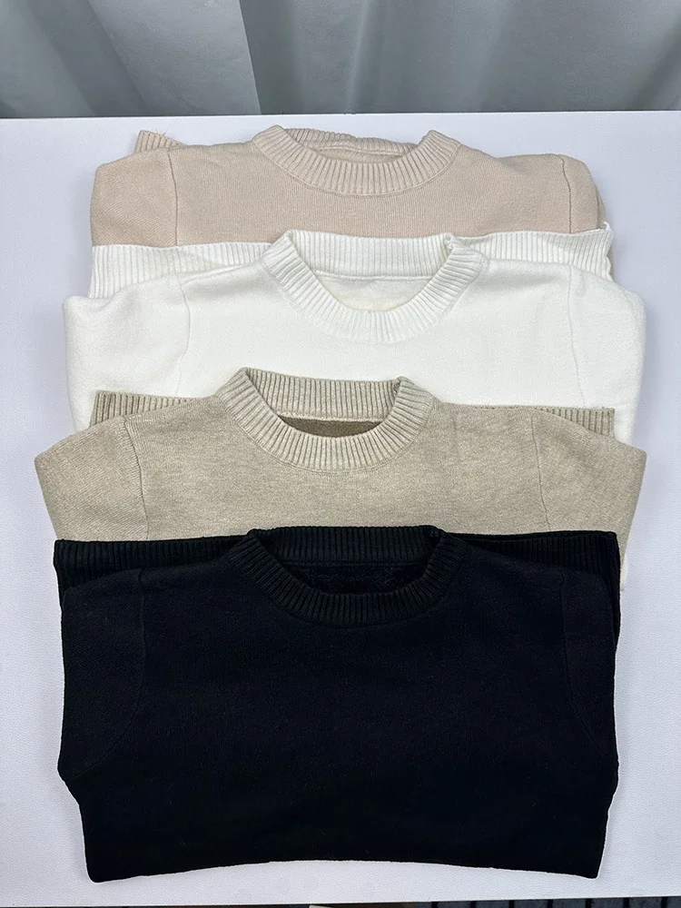 Tops de punto con cuello redondo para mujer, suéteres gruesos de terciopelo, Jersey suave informal ajustado y cálido de manga larga con forro polar de felpa para invierno