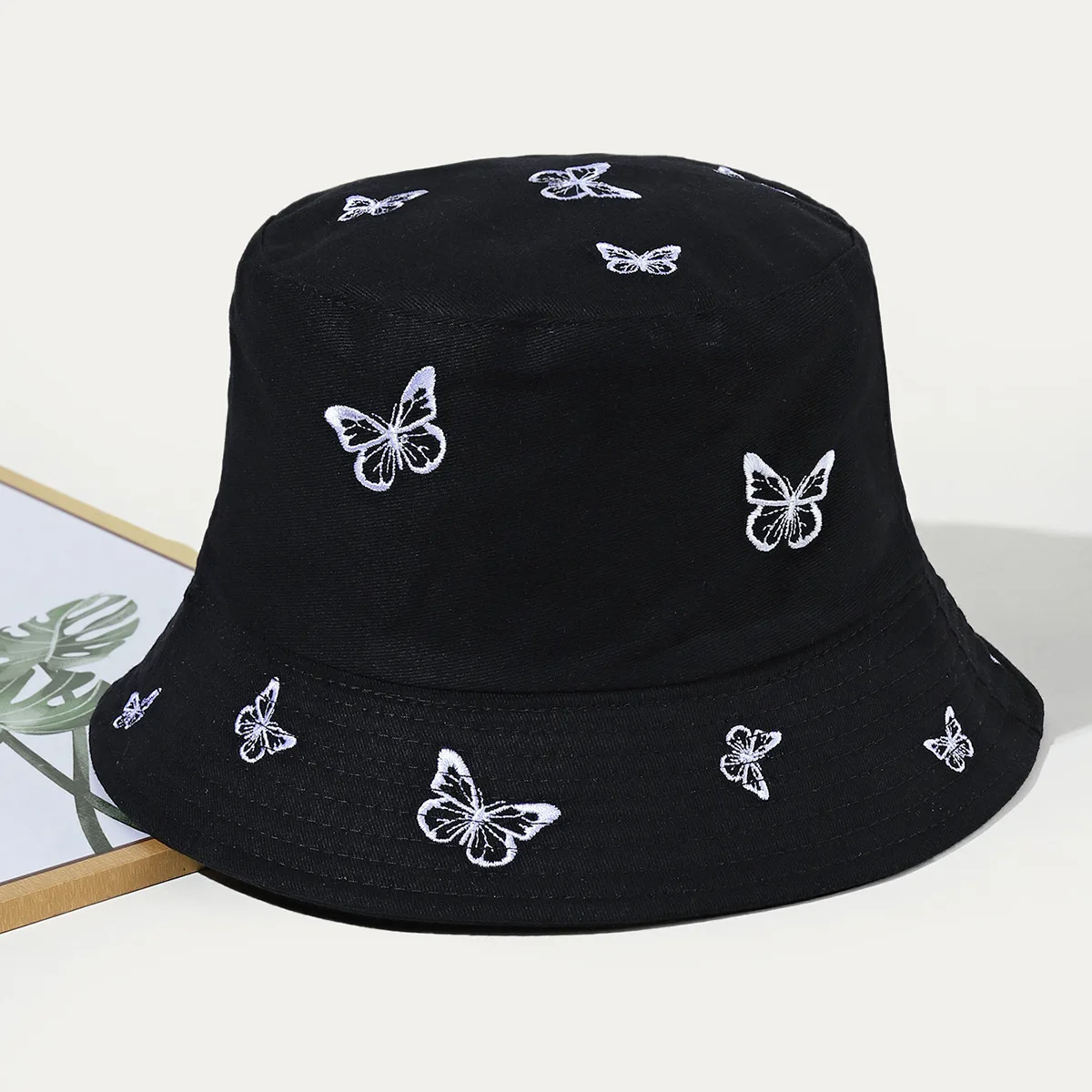 Unisex Fashion Embroidered Bucket Hat Adjustable Wide Brim Summer Fisherman Cap for Women Teens Girls